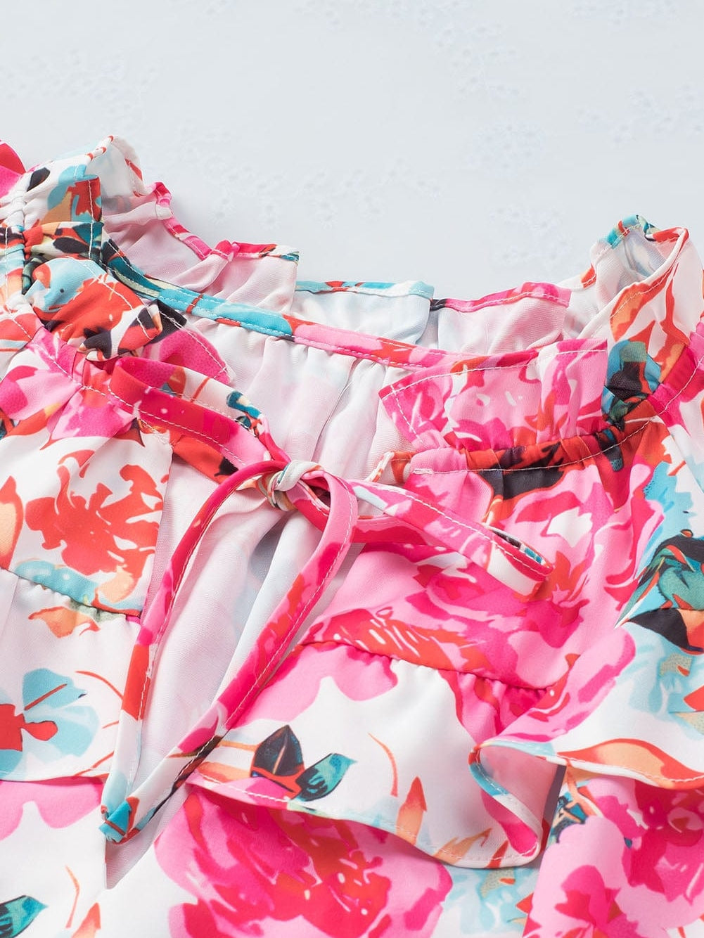 Floral Fantasy Ruffled Flutter Sleeve Pink Blouse