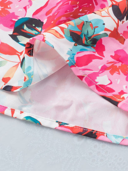 Floral Fantasy Ruffled Flutter Sleeve Pink Blouse