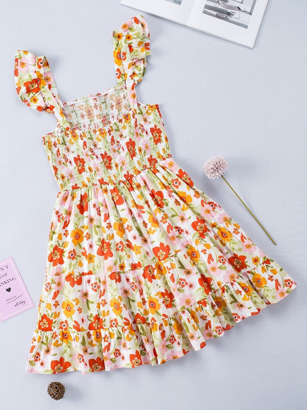 Floral Fantasy Sleeveless Ruffled Mini Dress