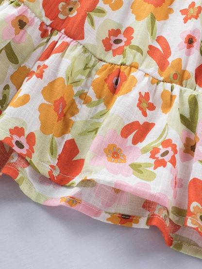 Floral Fantasy Sleeveless Ruffled Mini Dress