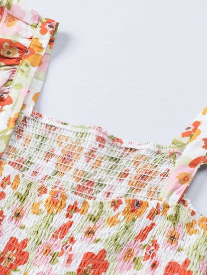 Floral Fantasy Sleeveless Ruffled Mini Dress