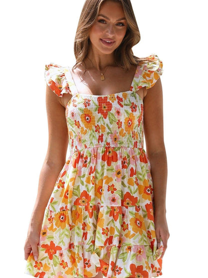 Floral Fantasy Sleeveless Ruffled Mini Dress
