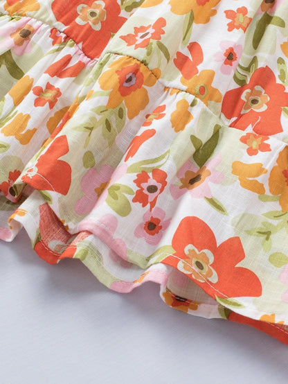 Floral Fantasy Sleeveless Ruffled Mini Dress