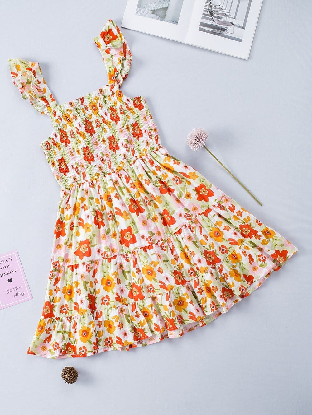 Floral Fantasy Sleeveless Ruffled Mini Dress