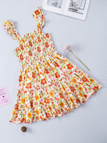 Floral Fantasy Sleeveless Ruffled Mini Dress
