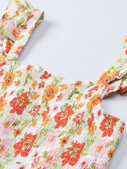 Floral Fantasy Sleeveless Ruffled Mini Dress