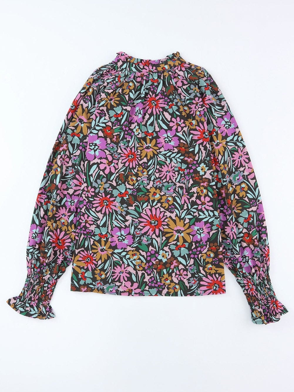 Floral Fantasy V-Neck Ruffle Sleeve Blouse