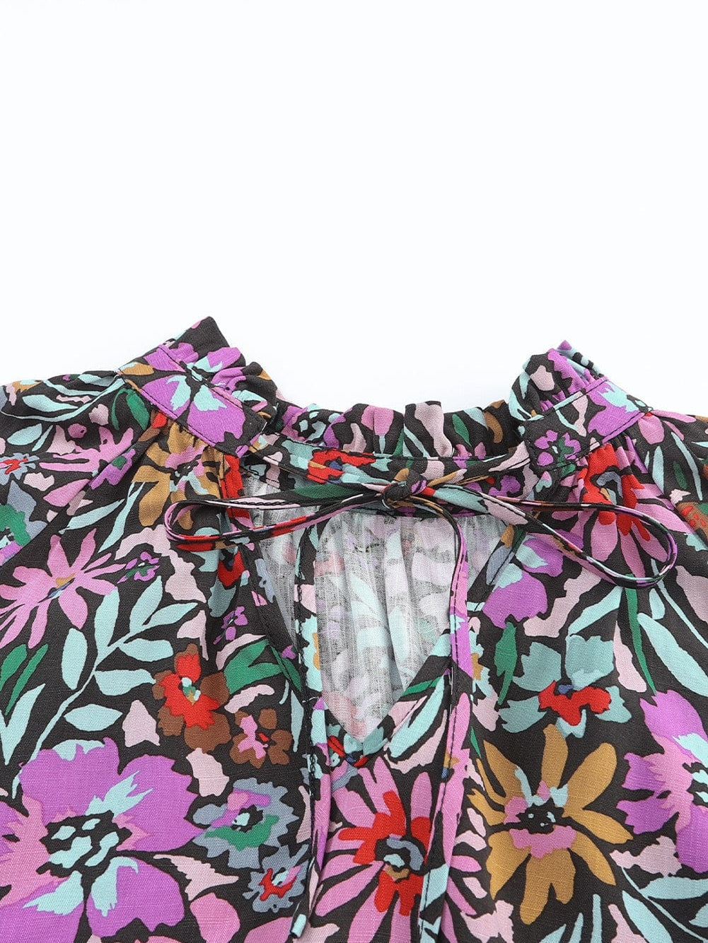 Floral Fantasy V-Neck Ruffle Sleeve Blouse