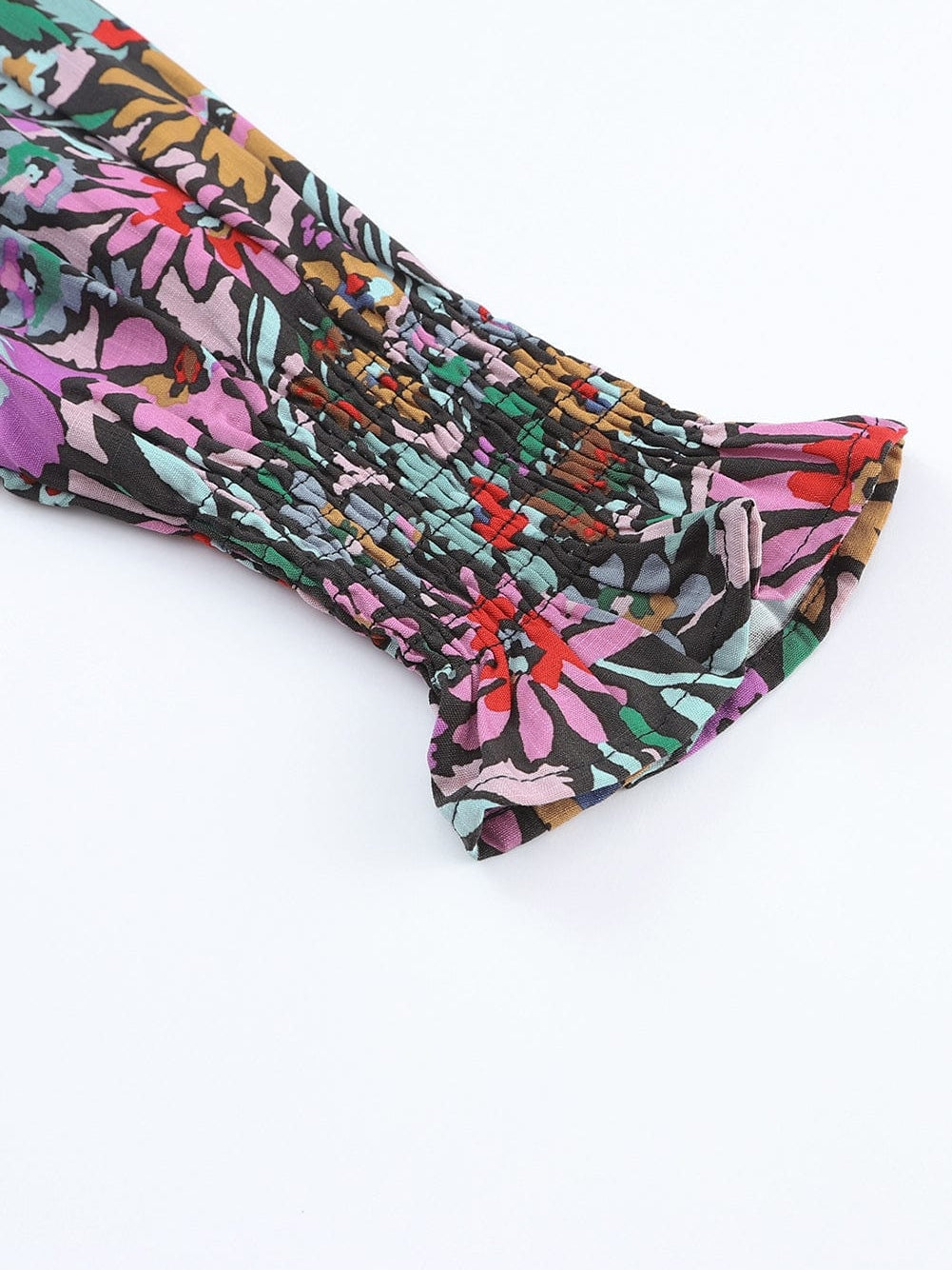 Floral Fantasy V-Neck Ruffle Sleeve Blouse