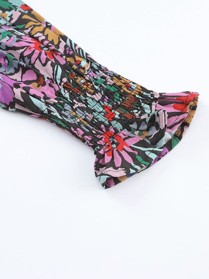 Floral Fantasy V-Neck Ruffle Sleeve Blouse