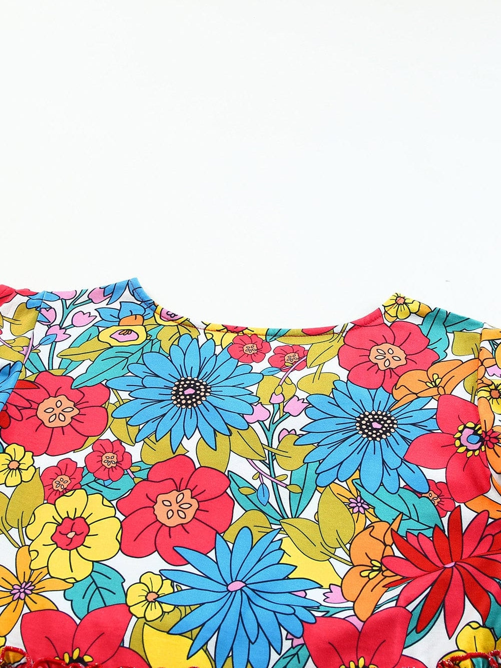 Floral Fiery Red Babydoll Top with V Neck Ruffles