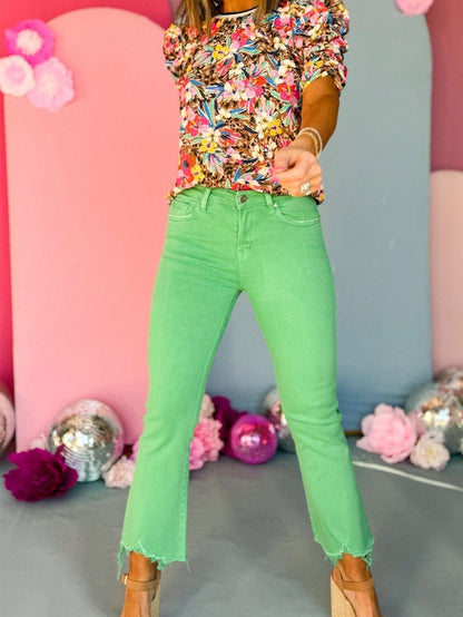 Floral Flutter Sleeve Brown Striped Neckline Blouse