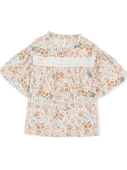 Floral Lace Accent Ruffle Sleeve Blouse