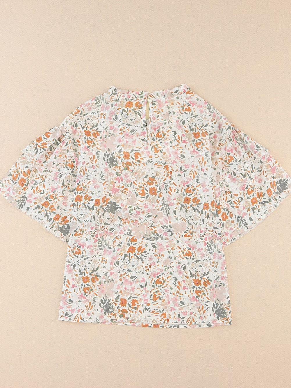 Floral Lace Accent Ruffle Sleeve Blouse