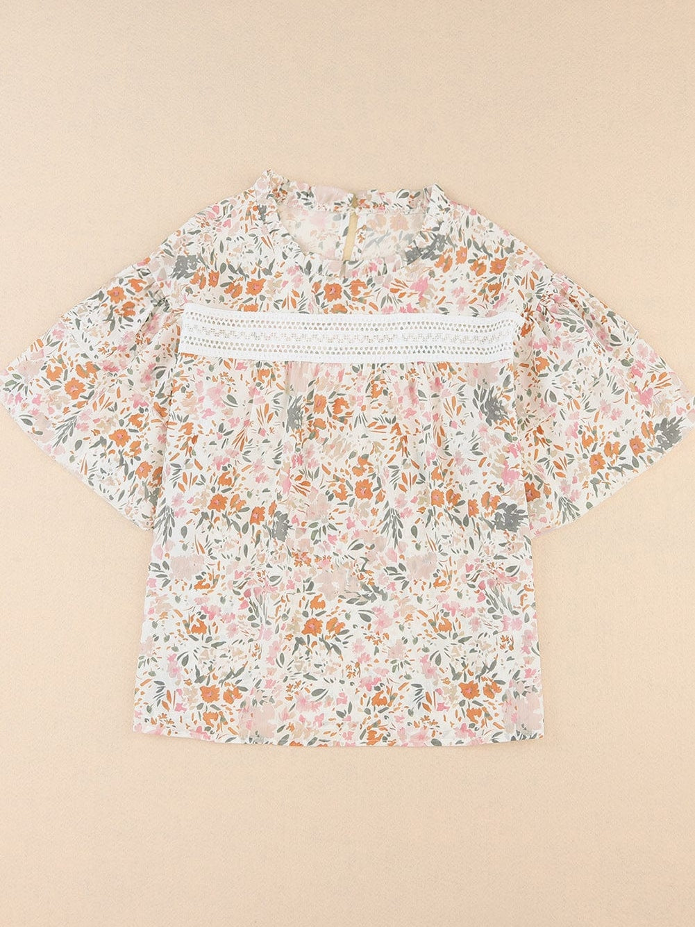 Floral Lace Accent Ruffle Sleeve Blouse