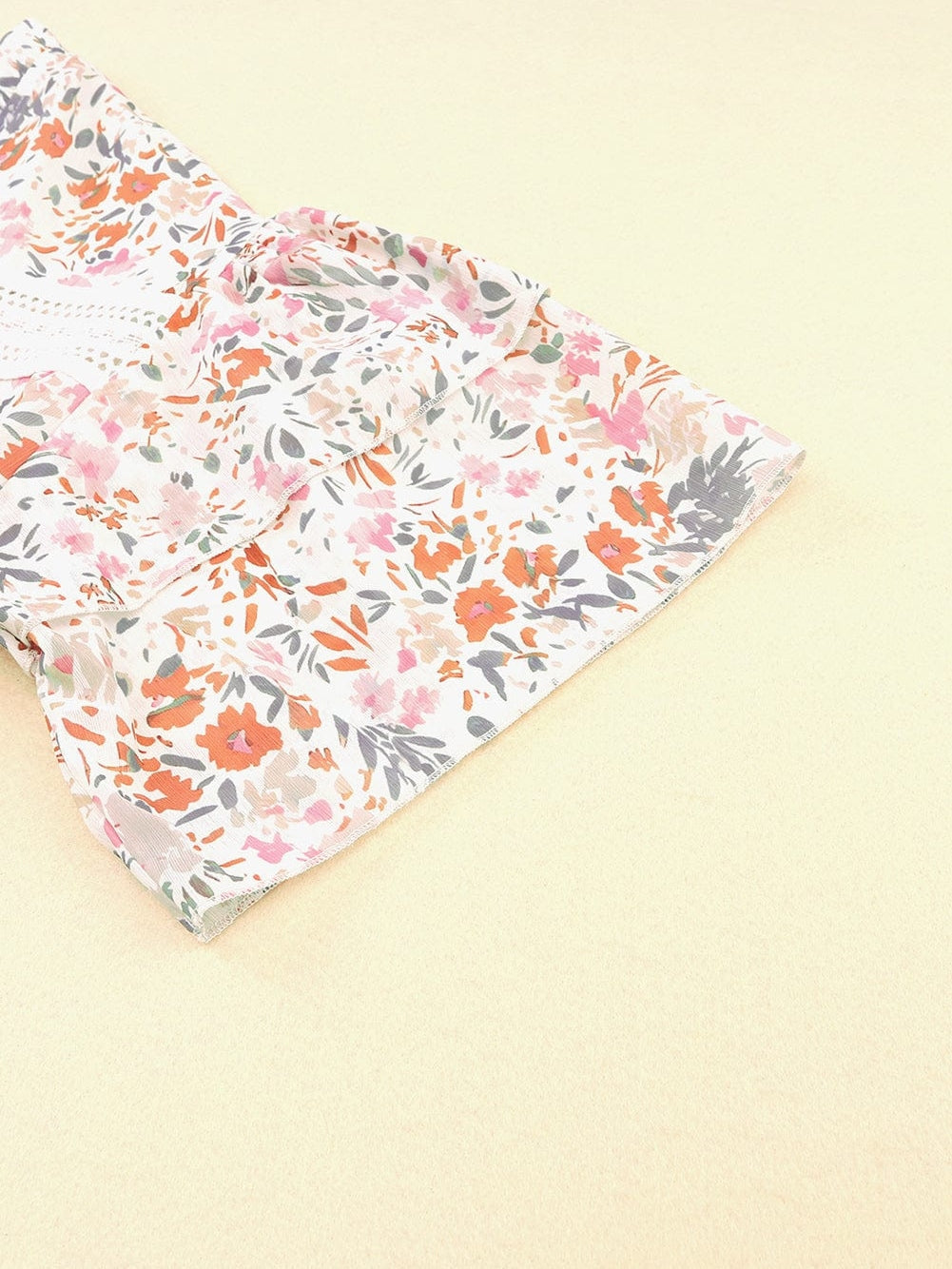 Floral Lace Accent Ruffle Sleeve Blouse