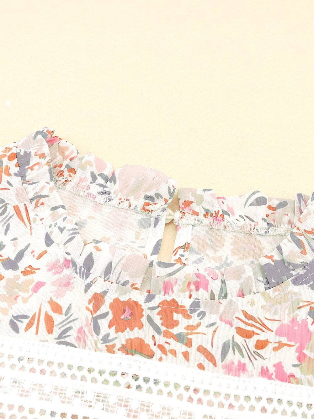 Floral Lace Accent Ruffle Sleeve Blouse