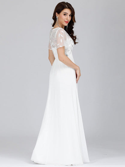 Floral Lace Sequin Print Evening Gown With Cap Sleeve