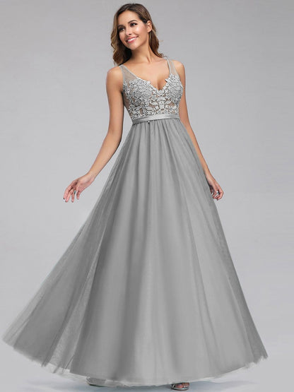 Floral Lace V-Neck A-Line Bridesmaid Gown