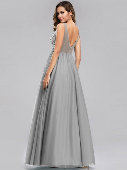 Floral Lace V-Neck A-Line Bridesmaid Gown