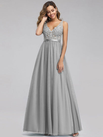 Floral Lace V-Neck A-Line Bridesmaid Gown