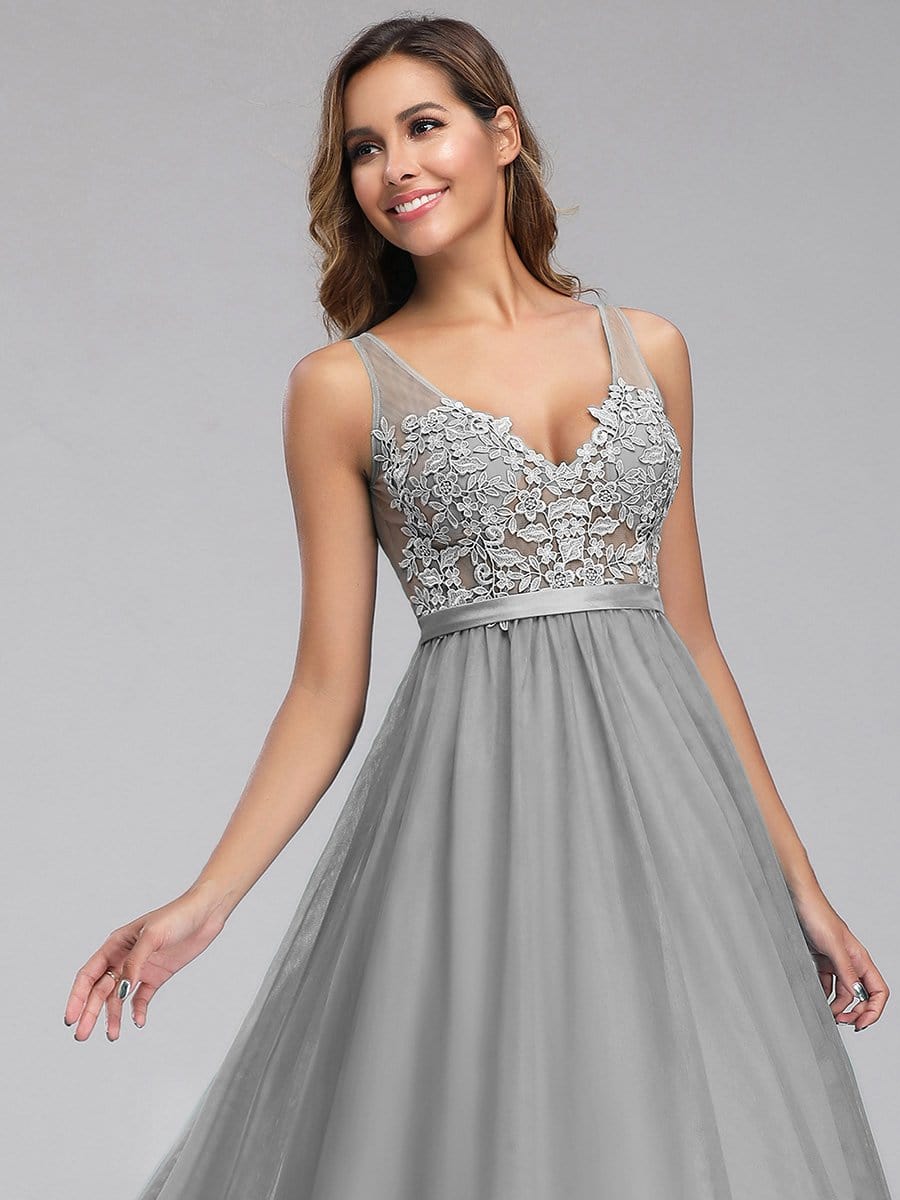 Floral Lace V-Neck A-Line Bridesmaid Gown