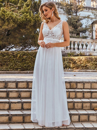 Floral Lace V-Neck A-Line Bridesmaid Gown