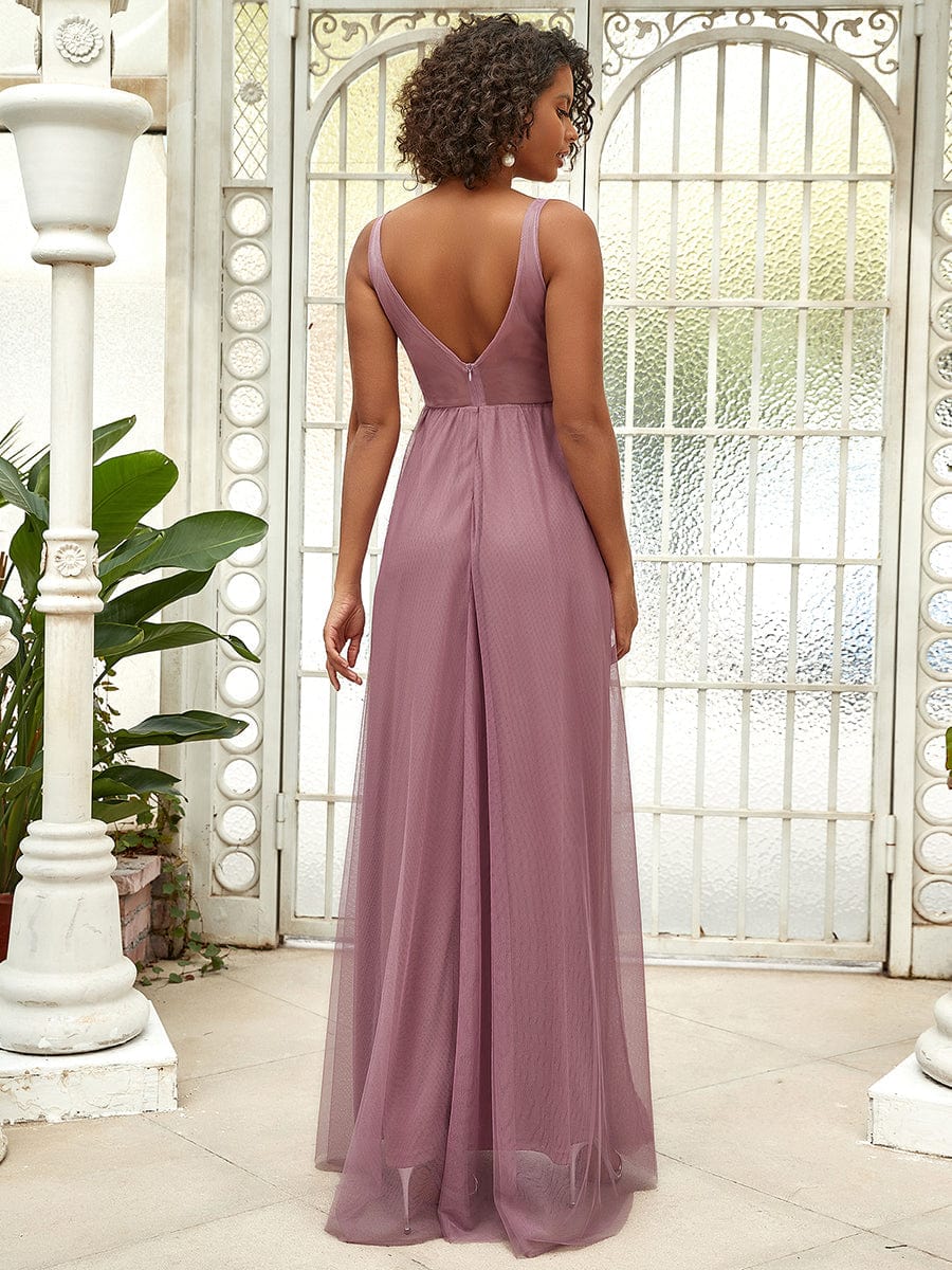 Floral Lace V-Neck A-Line Bridesmaid Gown