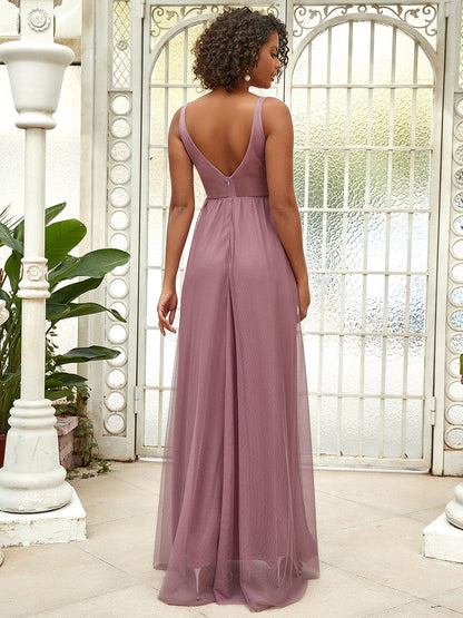 Floral Lace V-Neck A-Line Bridesmaid Gown