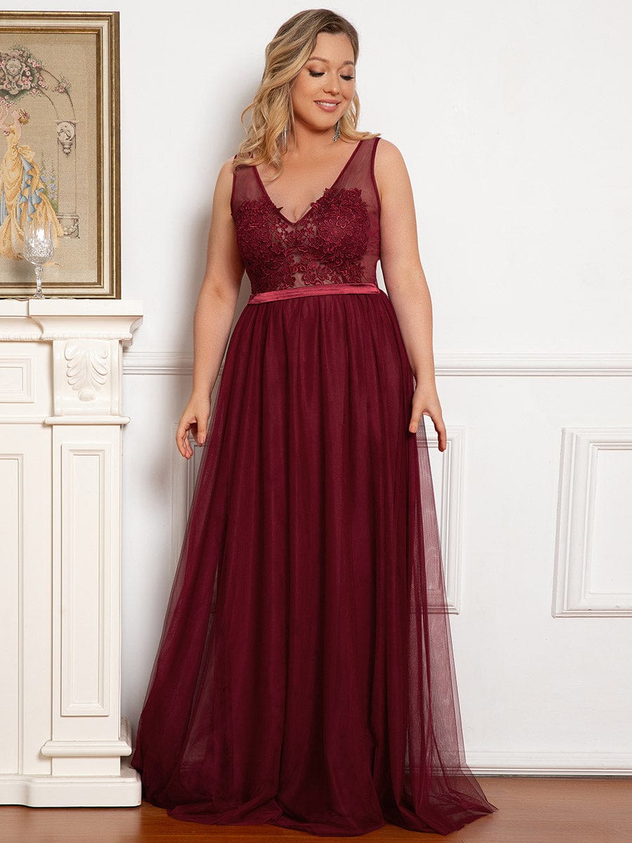 Floral Lace V-Neck A-Line Bridesmaid Gown