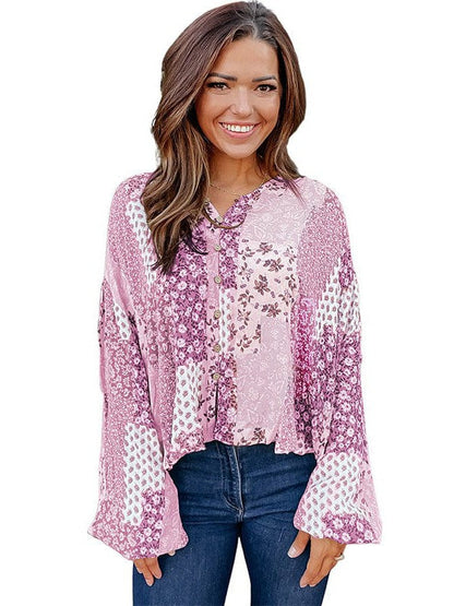Floral Lantern Sleeve Bohemian Shirt for Women