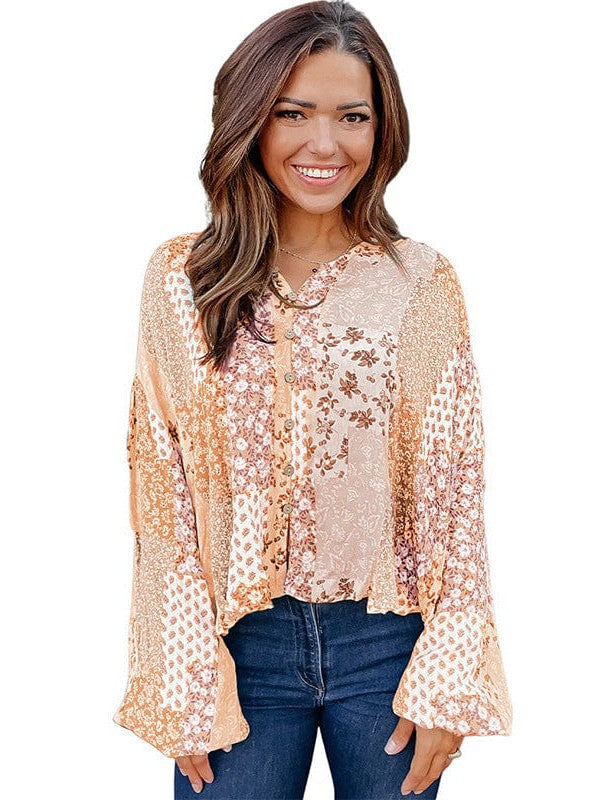 Floral Lantern Sleeve Bohemian Shirt for Women