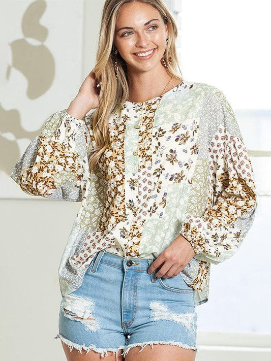 Floral Lantern Sleeve Bohemian Shirt for Women