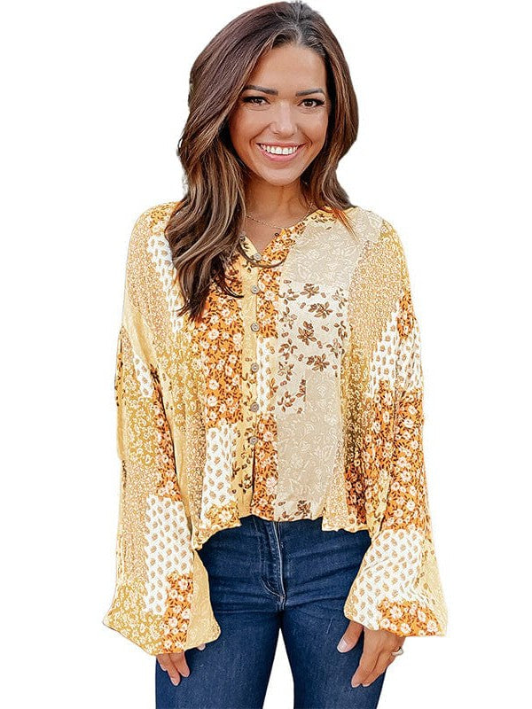 Floral Lantern Sleeve Bohemian Shirt for Women