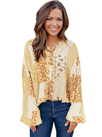 Floral Lantern Sleeve Bohemian Shirt for Women