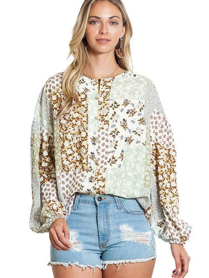 Floral Lantern Sleeve Bohemian Shirt for Women