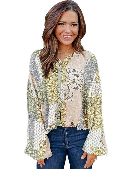 Floral Lantern Sleeve Bohemian Shirt for Women