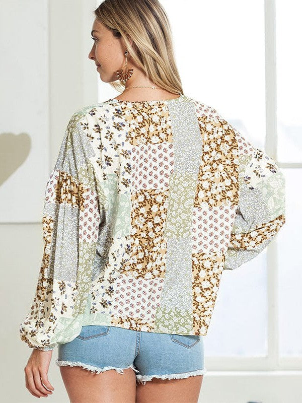 Floral Lantern Sleeve Bohemian Shirt for Women
