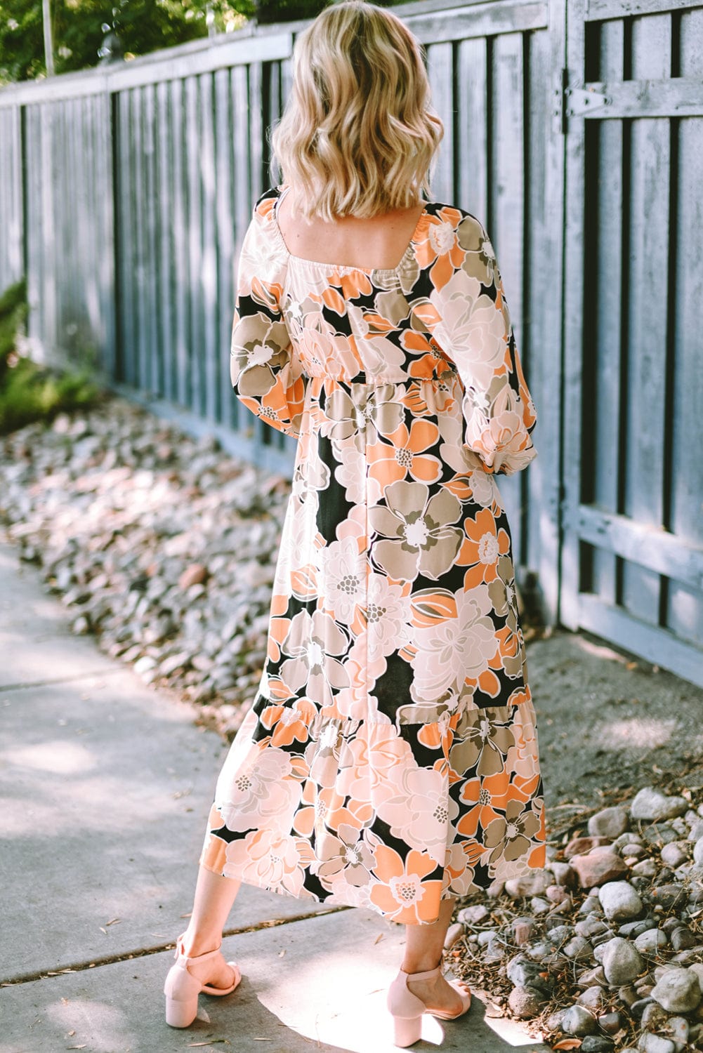 Floral Maxi Dress with Puff Sleeves and Drawstring Waist