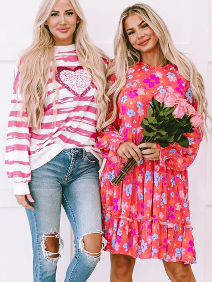 Floral Paradise Tiered Babydoll Dress with Bubble Sleeves