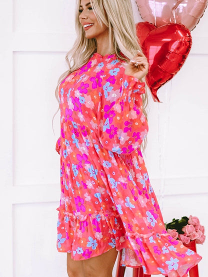 Floral Paradise Tiered Babydoll Dress with Bubble Sleeves