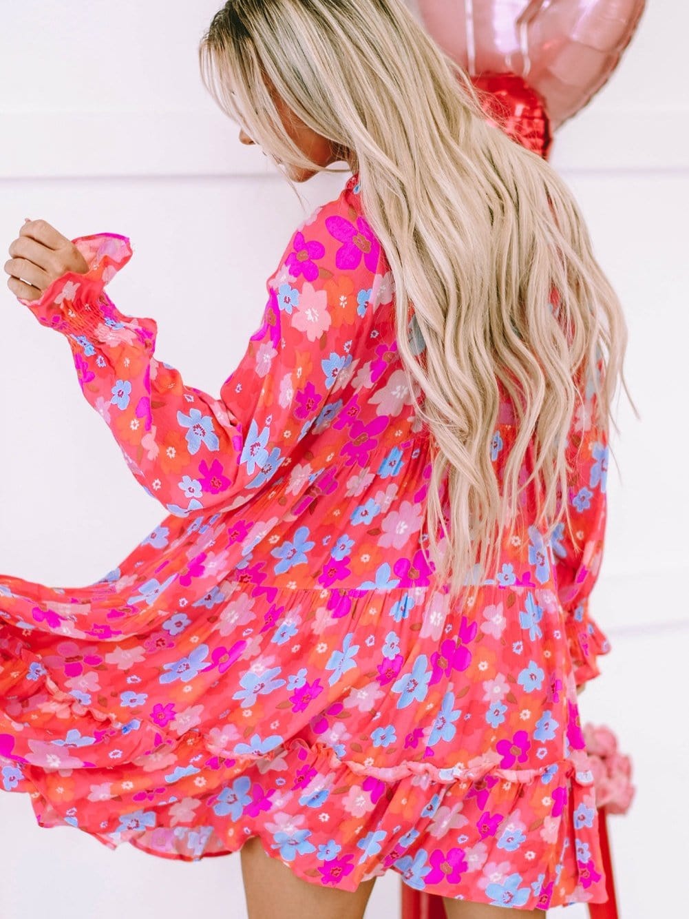 Floral Paradise Tiered Babydoll Dress with Bubble Sleeves