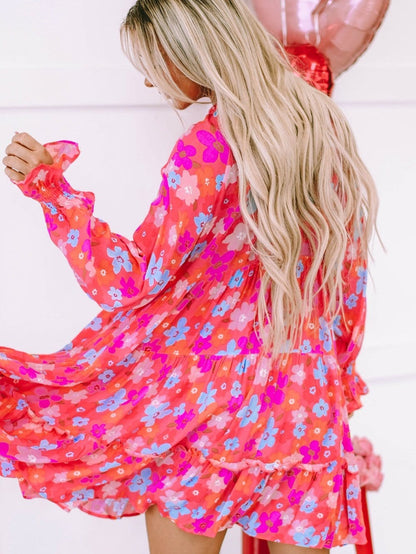Floral Paradise Tiered Babydoll Dress with Bubble Sleeves