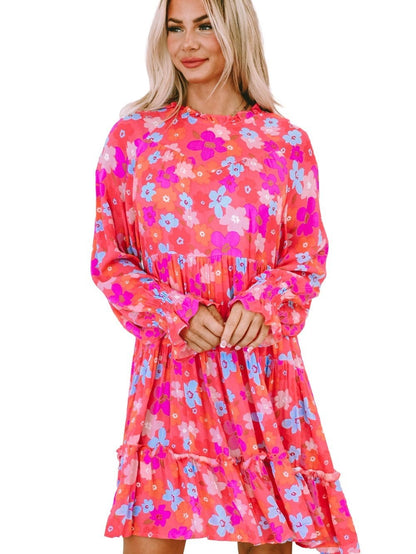 Floral Paradise Tiered Babydoll Dress with Bubble Sleeves