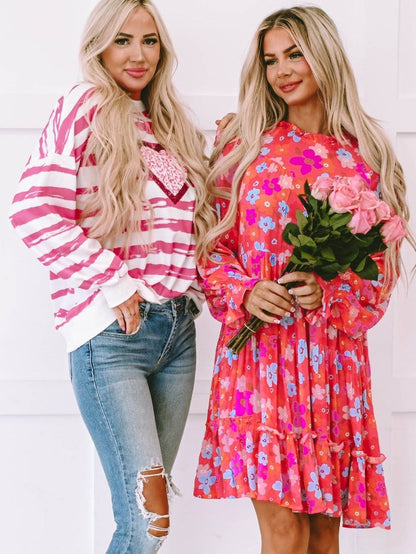 Floral Paradise Tiered Babydoll Dress with Bubble Sleeves