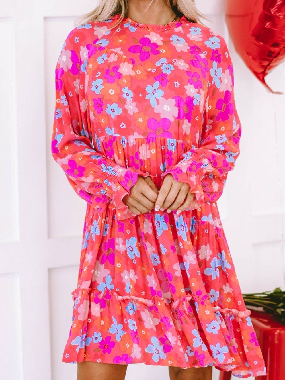 Floral Paradise Tiered Babydoll Dress with Bubble Sleeves