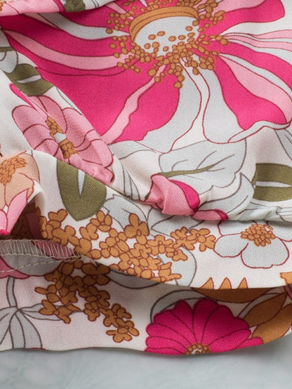 Floral Patchwork Frill Tiered Shift Dress with Vibrant Colors