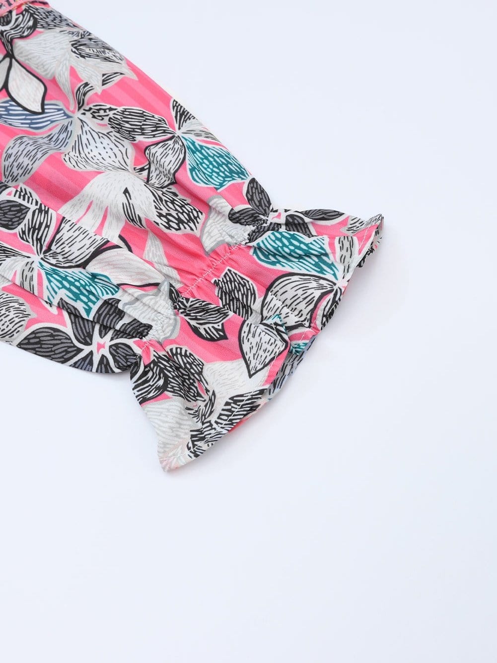 Floral Patchwork Sheath Blouse with Bubble Sleeves