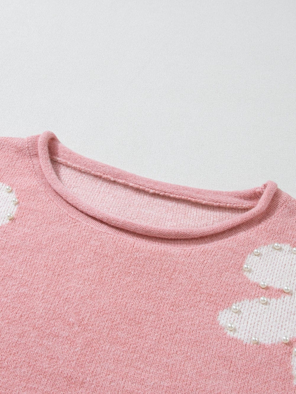 Floral Pearl Embellished Drop Shoulder Multicolor Sweater