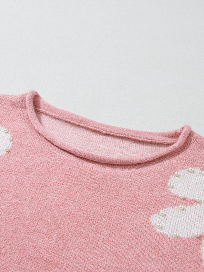 Floral Pearl Embellished Drop Shoulder Multicolor Sweater